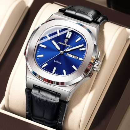 Men’s Square Quartz Watch With Leather Strap