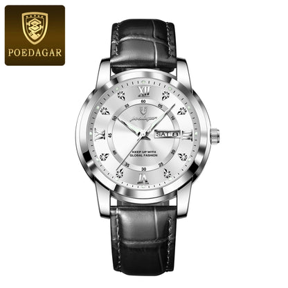 Men’s Leather Quartz Watch With Date & Week Display