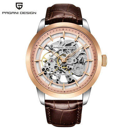 Men’s Skeleton Automatic Watch With Leather Strap