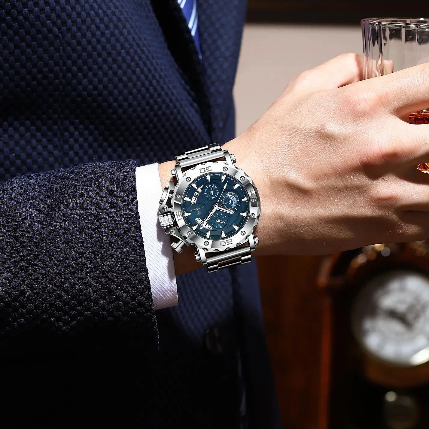 Men’s Stainless Steel Chronograph Watch With Calendar