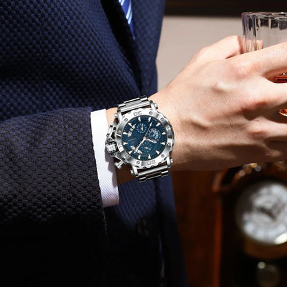 Men’s Stainless Steel Chronograph Watch With Calendar