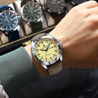 Men’s Leather Quartz Watch – Waterproof & Luminous