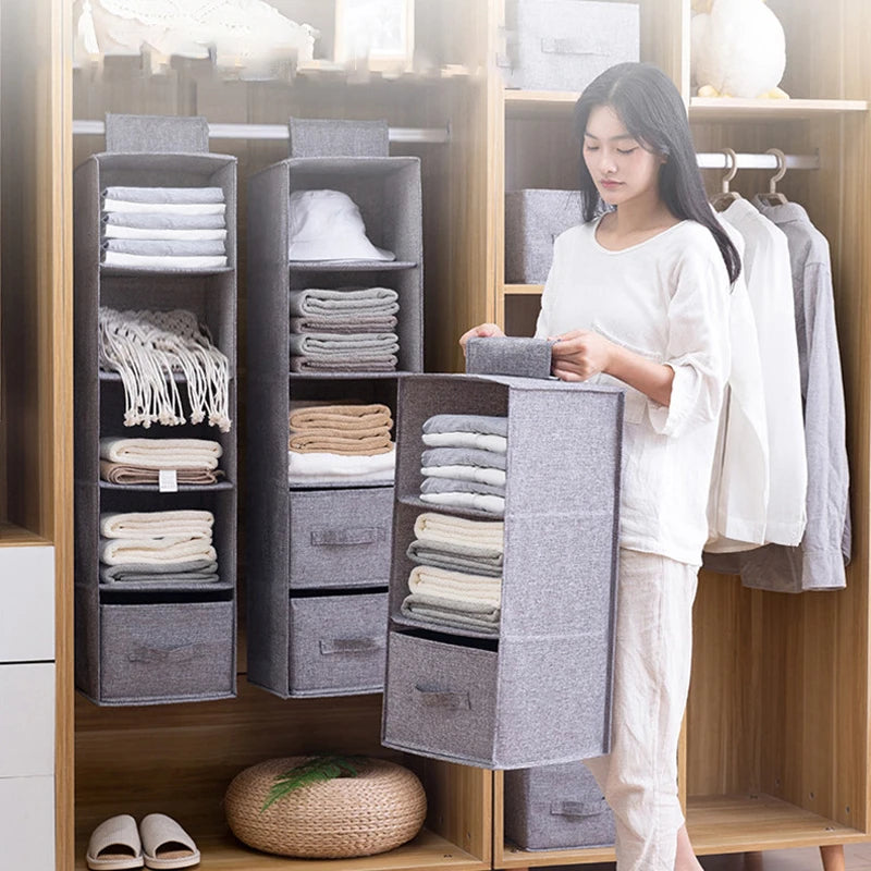 Cotton Linen Hanging Wardrobe Organizer Shelf