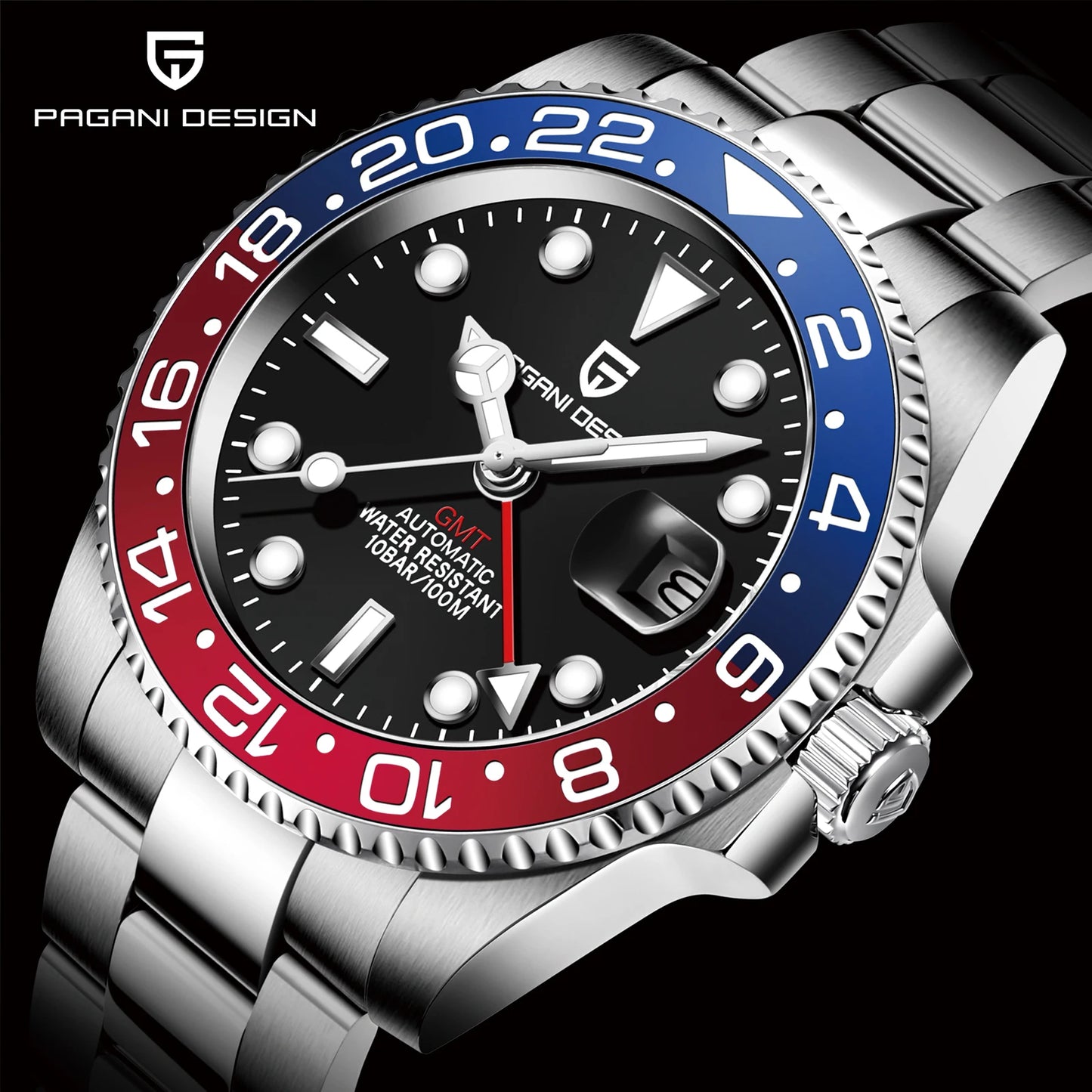 Men's Mechanical GMT Watch Sapphire Crystal 100m