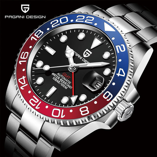 Men's Mechanical GMT Watch Sapphire Crystal 100m