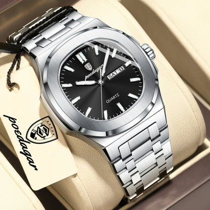 Square Stainless Steel Men’s Watch – Luminous & Date