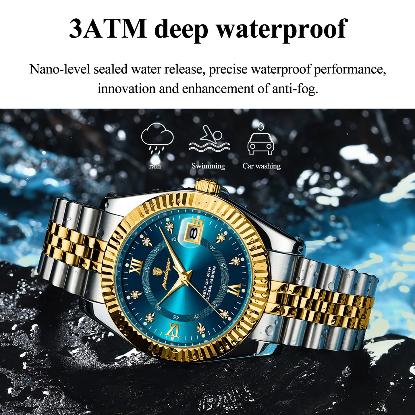 Men's Stainless Steel Quartz Watch – Luminous, 3Bar
