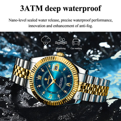 Men's Stainless Steel Quartz Watch – Luminous, 3Bar