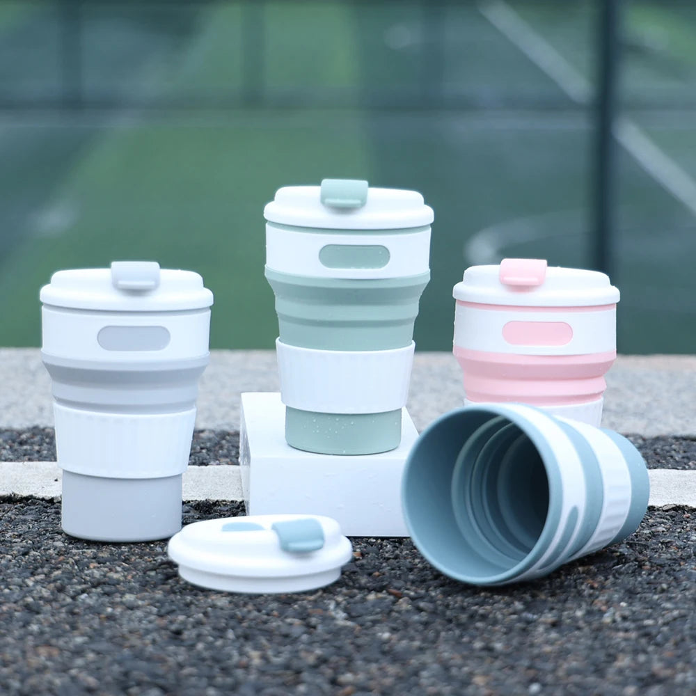Collapsible Silicone Travel Mug 350 ml with Leakproof Lid