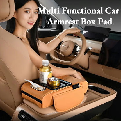 Car Center Console Armrest Cushion With Dual Cup Holder