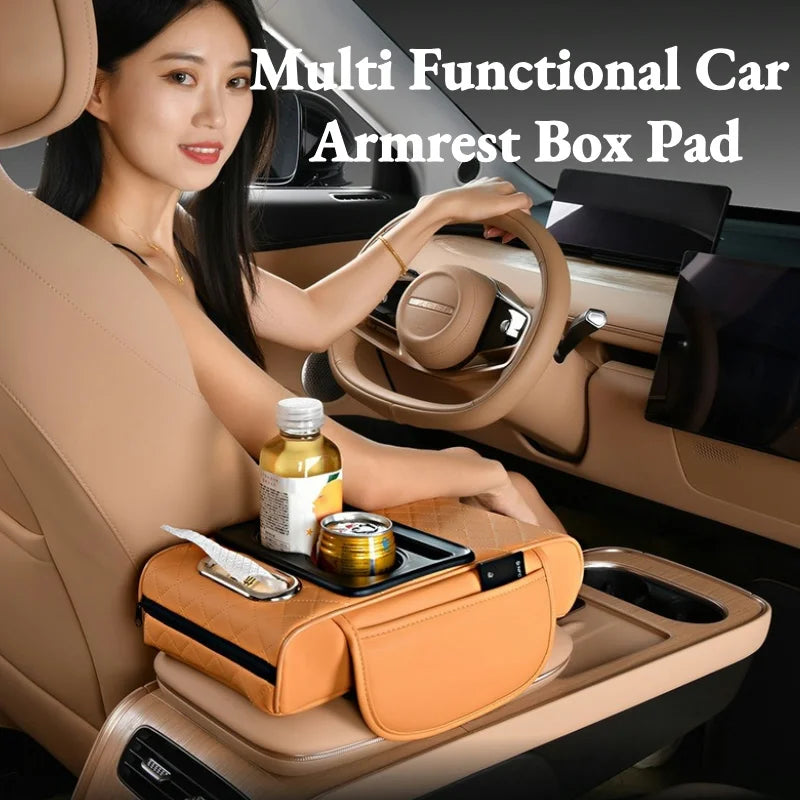 Car Center Console Armrest Cushion With Dual Cup Holder