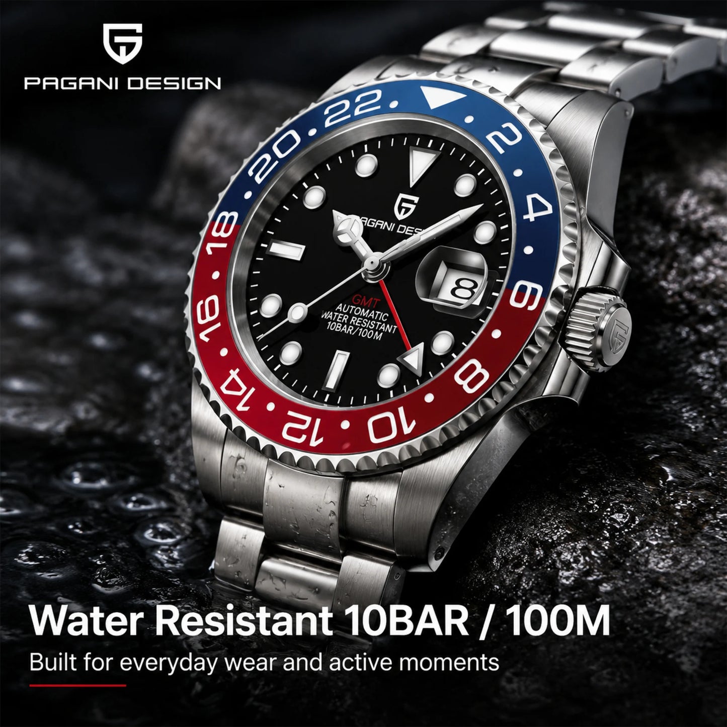 Men's Mechanical GMT Watch Sapphire Crystal 100m