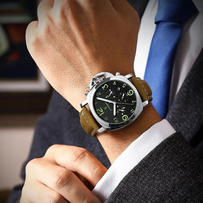 Men’s Chronograph Quartz Watch Leather Strap, 3ATM