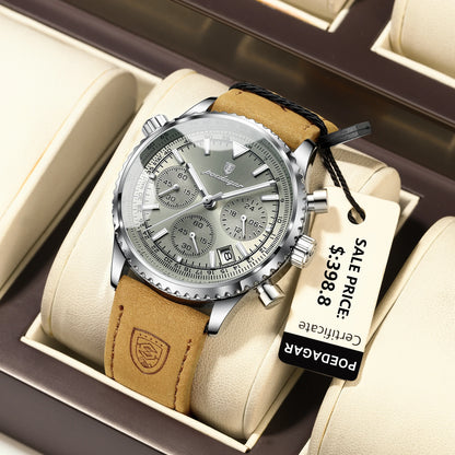 Men's Chronograph Leather Watch – Luminous & 3ATM