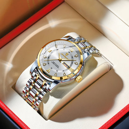 Men's Stainless Steel Quartz Watch – Luminous, Waterproof
