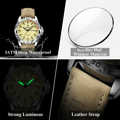 Men’s Leather Quartz Watch – Waterproof & Luminous