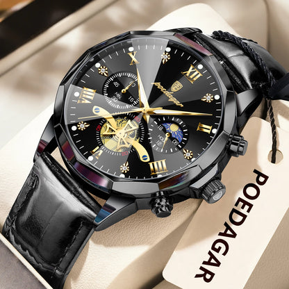 Men’s Leather Chronograph Watch Quartz Waterproof