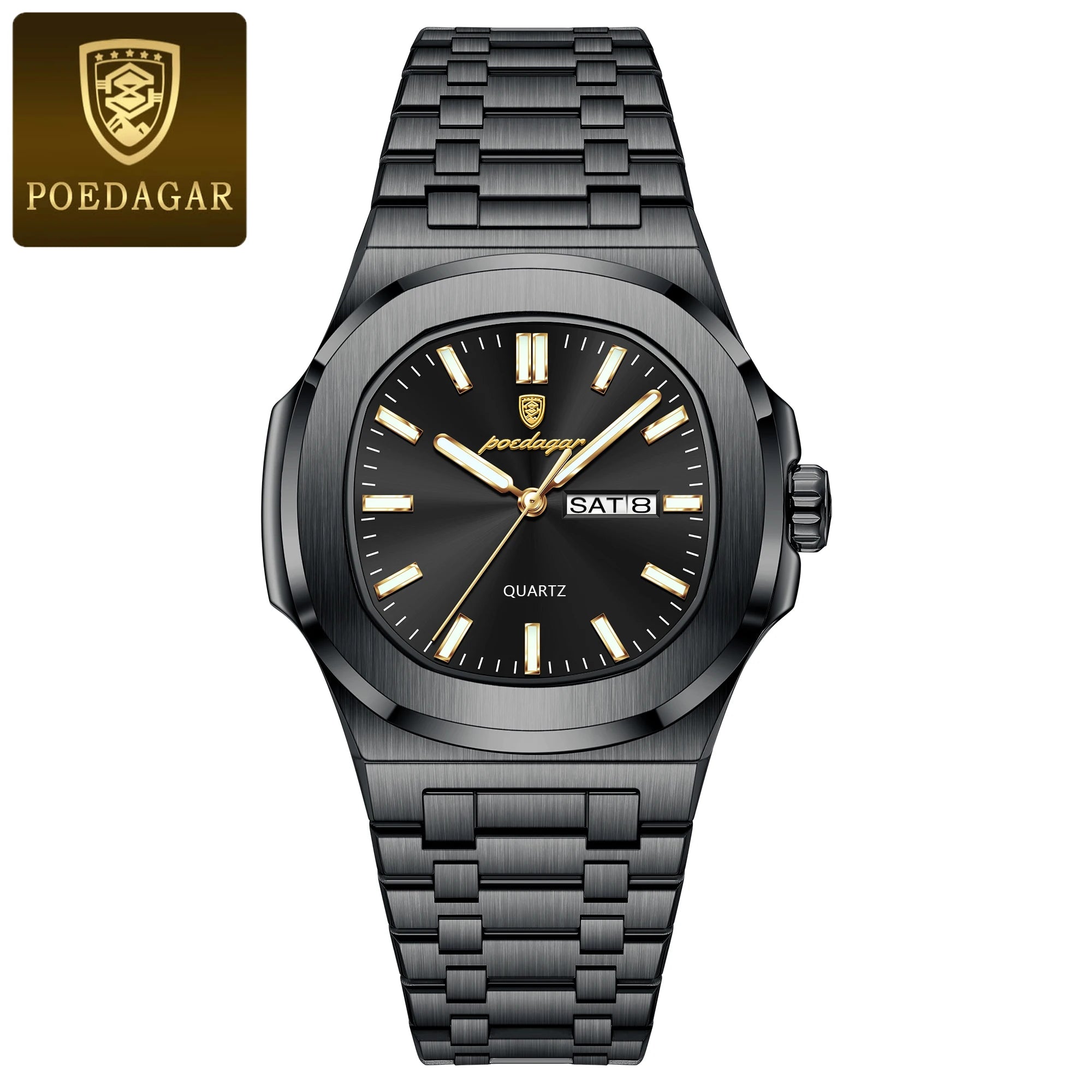 Men's Square Stainless Steel Watch – Luminous, Waterproof
