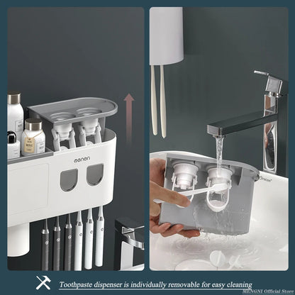 Magnetic Wall Toothbrush Holder With Toothpaste Dispenser