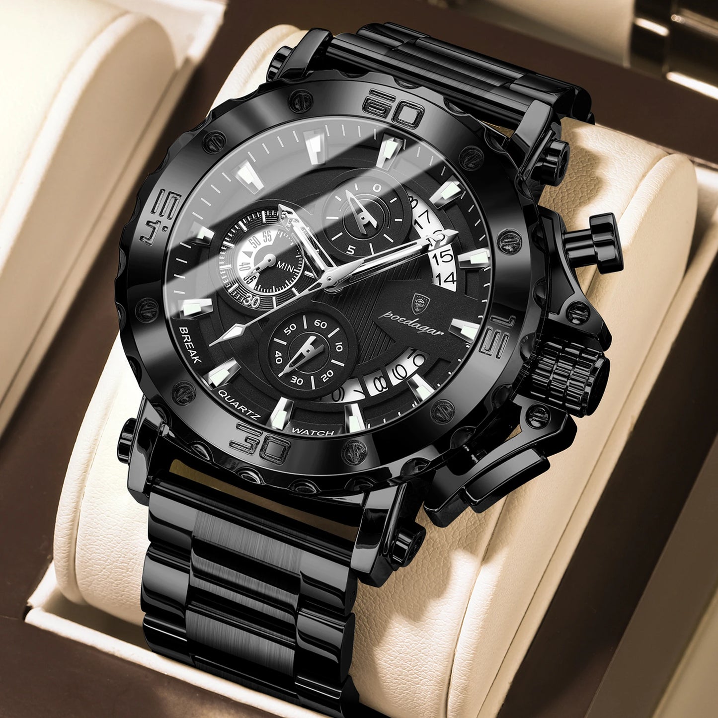 Men’s Stainless Steel Chronograph Watch With Calendar