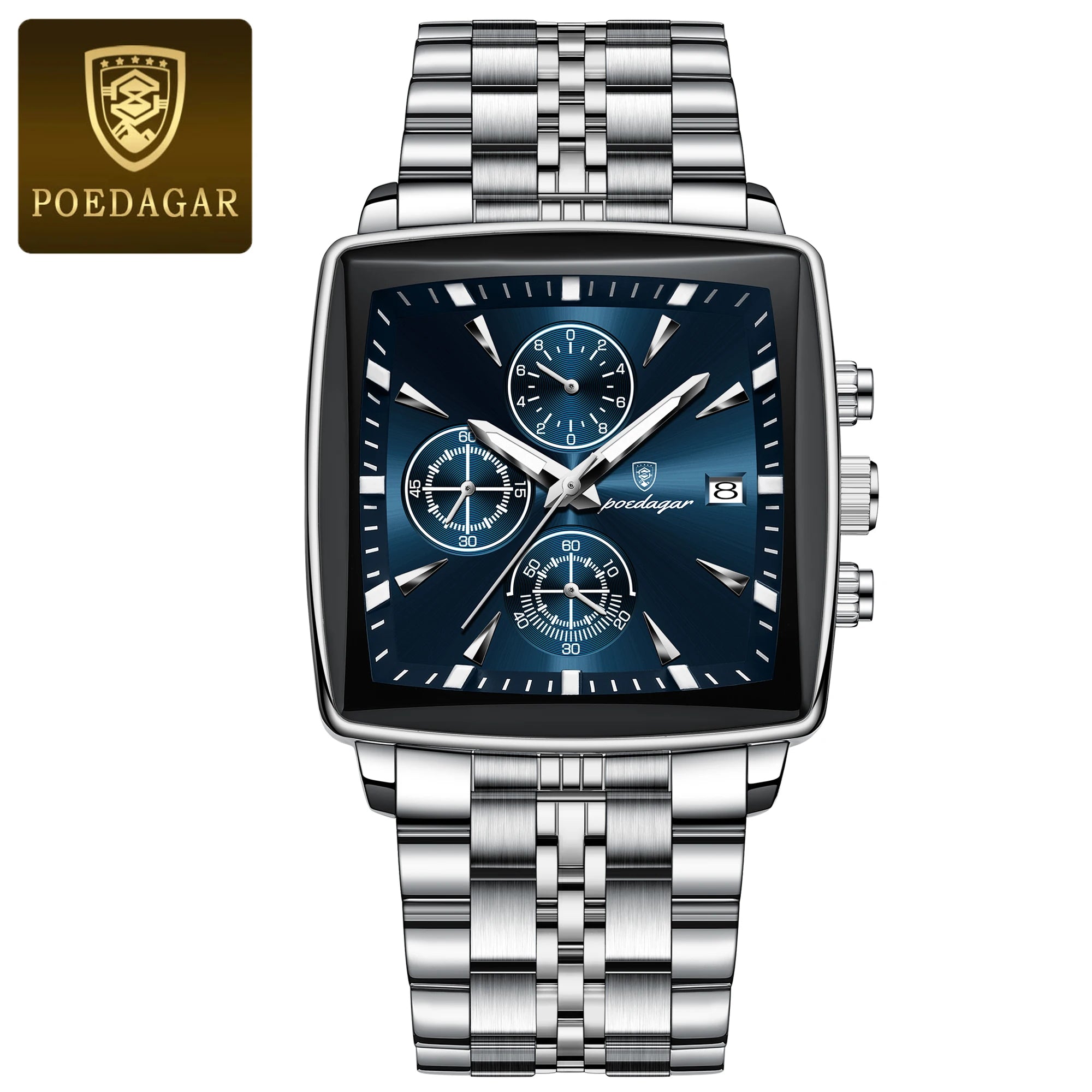 Men’s Square Chronograph Watch Luminous Waterproof Steel