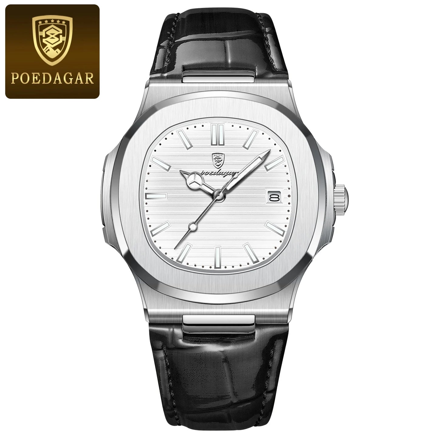 Men’s Square Quartz Watch With Leather Strap