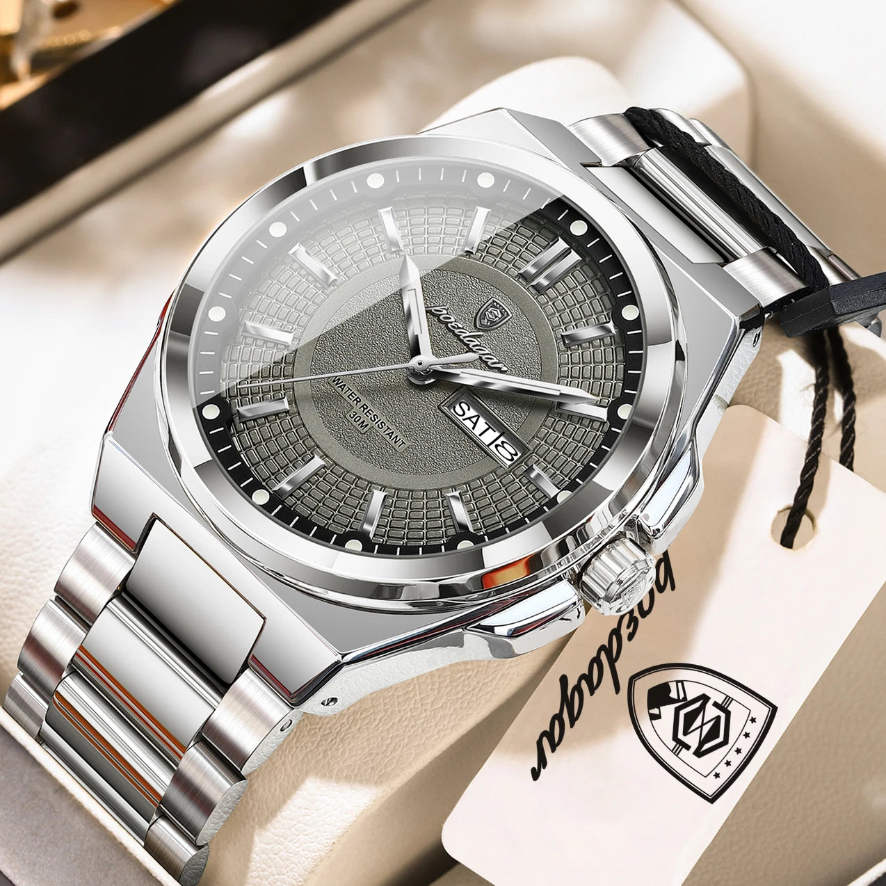 Men's Stainless Steel Quartz Watch – Date & Week Display