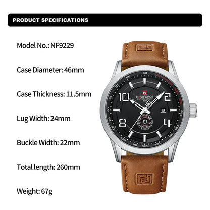 Men’s Sport Quartz Watch With PU Leather Strap
