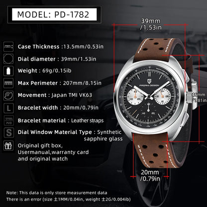 Men's Retro Panda Dial Chronograph Watch Quartz Steel