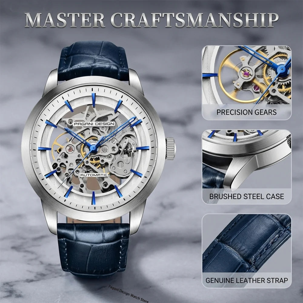 Men’s Skeleton Automatic Watch With Leather Strap