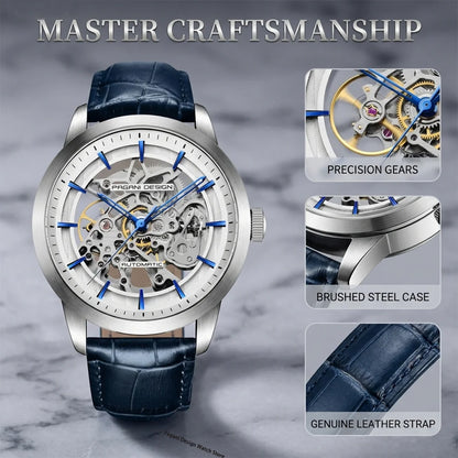 Men’s Skeleton Automatic Watch With Leather Strap