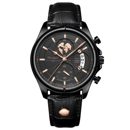Men's Chronograph Leather Watch With Date Display