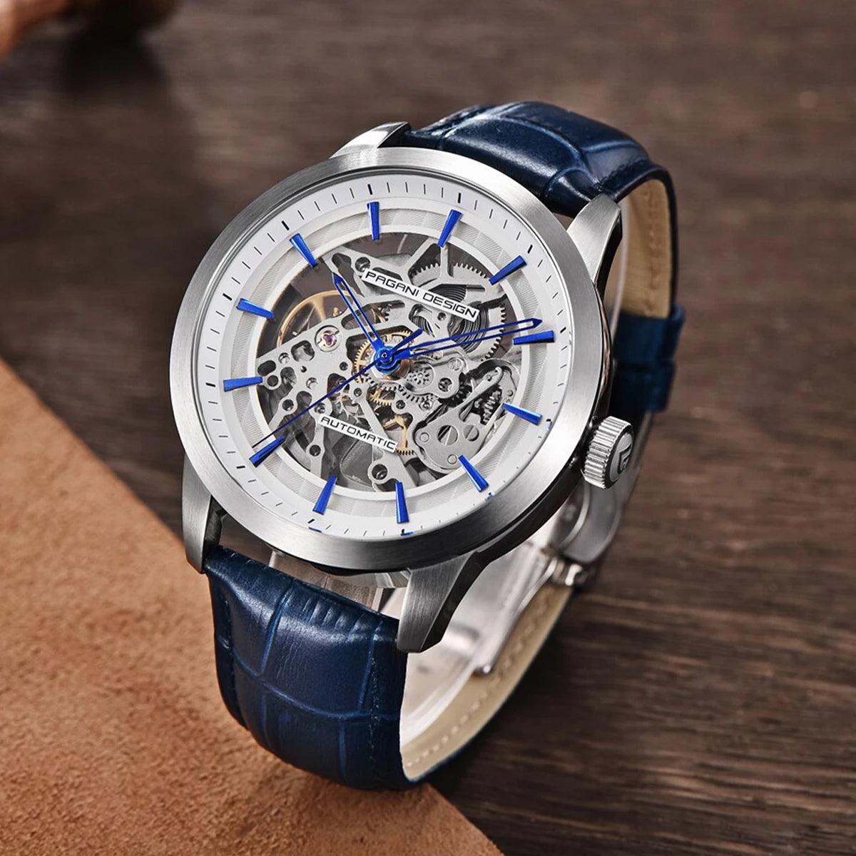 Men’s Skeleton Automatic Watch With Leather Strap