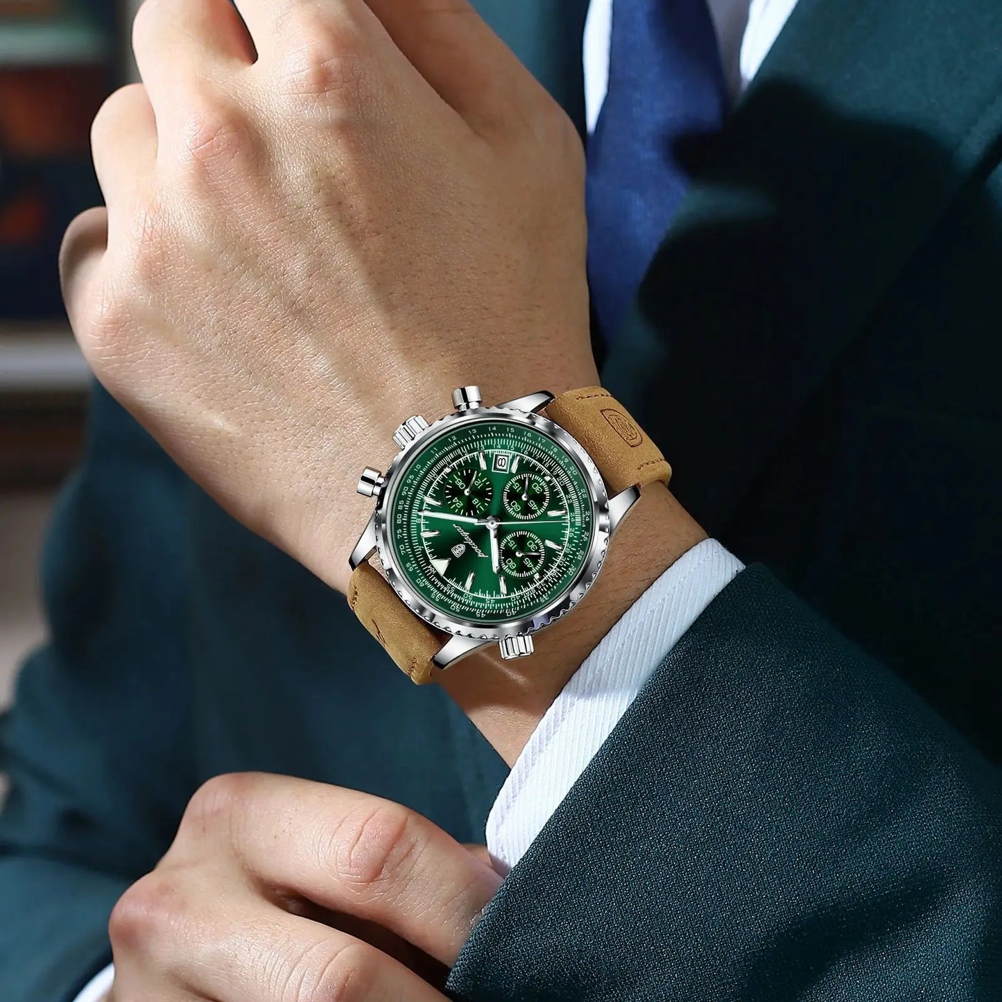 Men's Chronograph Leather Watch – Luminous & 3ATM