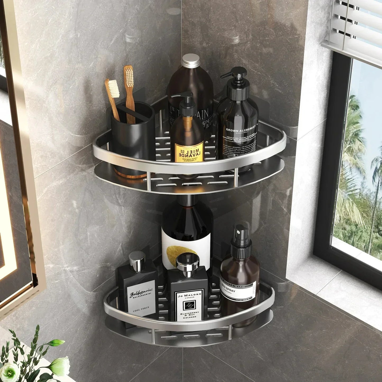 Aluminum Bathroom Shower Shelf No-Drill Shampoo Rack