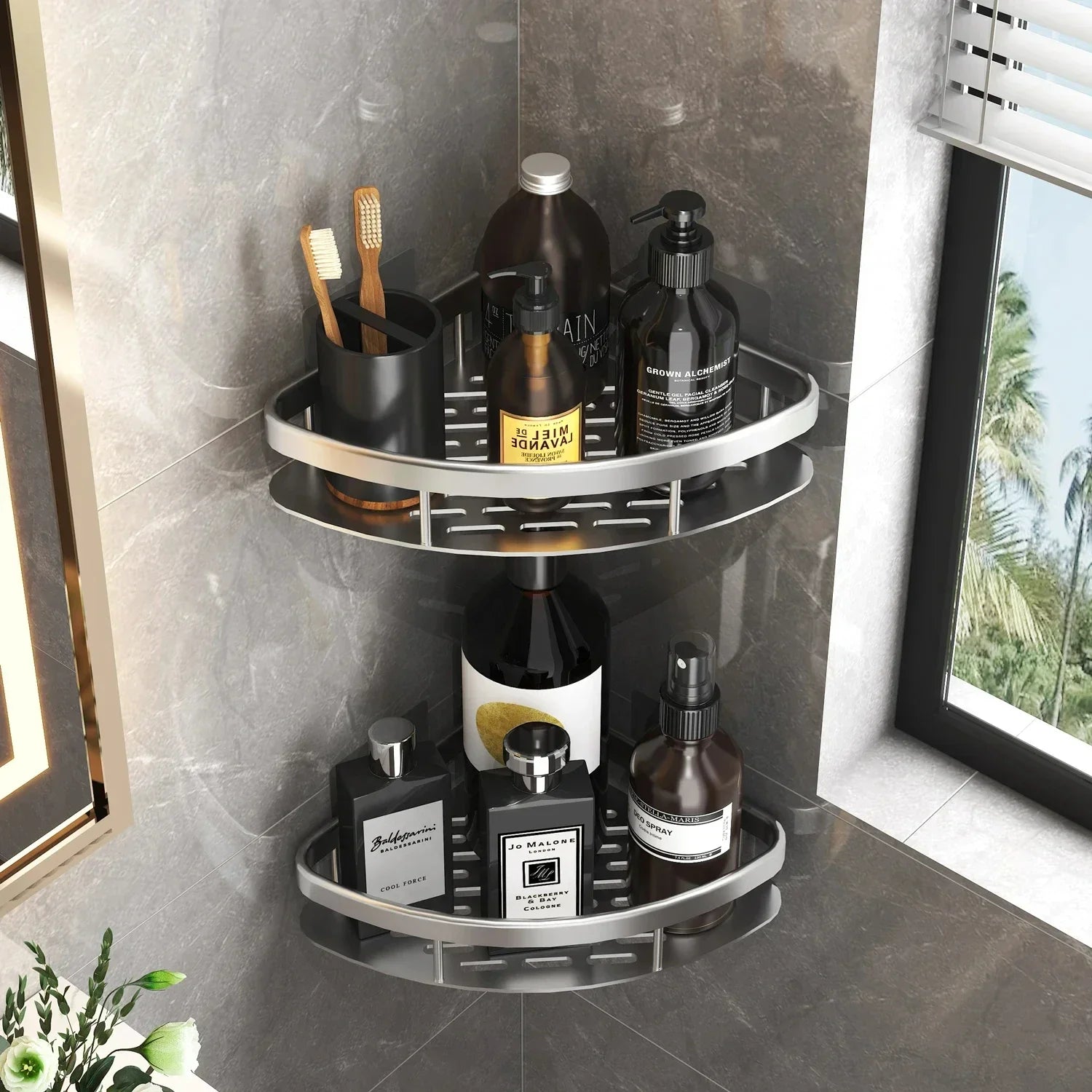 Aluminum Bathroom Shower Shelf No-Drill Shampoo Rack