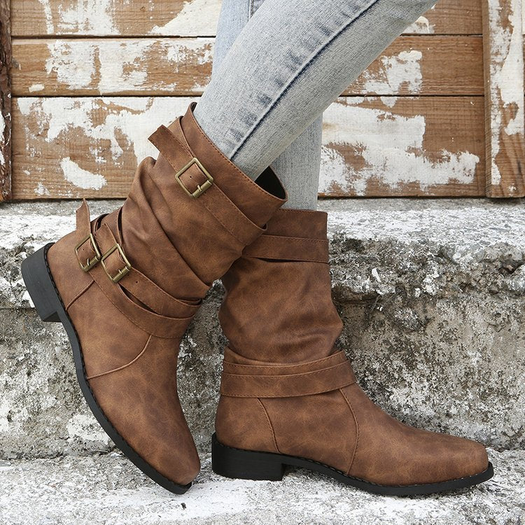 Vintage Low Heel Buckle Boots