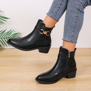 Chunky Heel Zipper Boots
