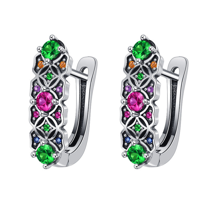 S925 Sterling Silver Vintage Trend Colorful Zircon Earrings