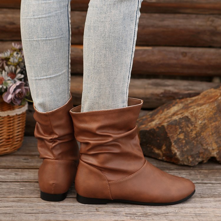 Casual Flat Round-Toed Boots