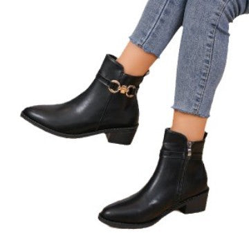 Chunky Heel Zipper Boots