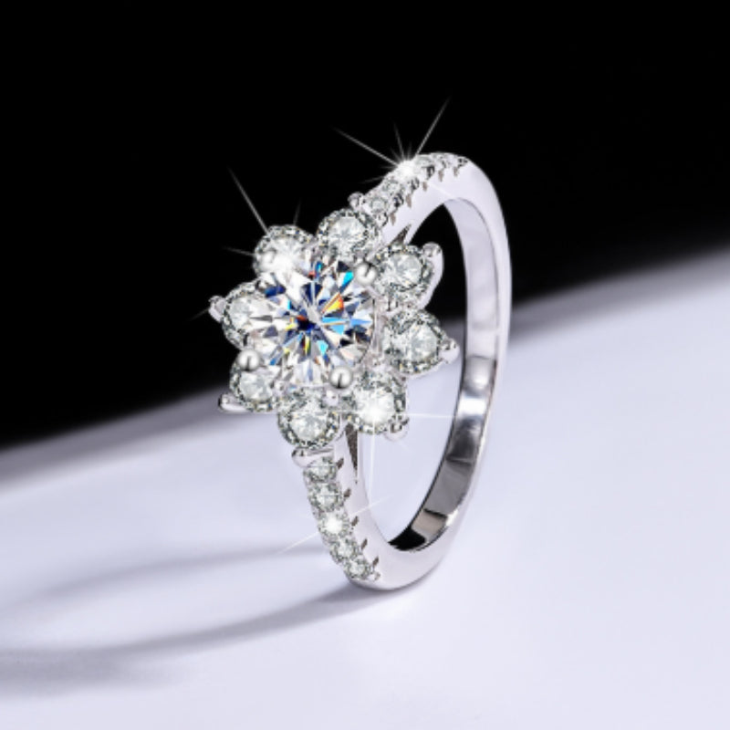 S925 Moissanite Silver Flower Ring