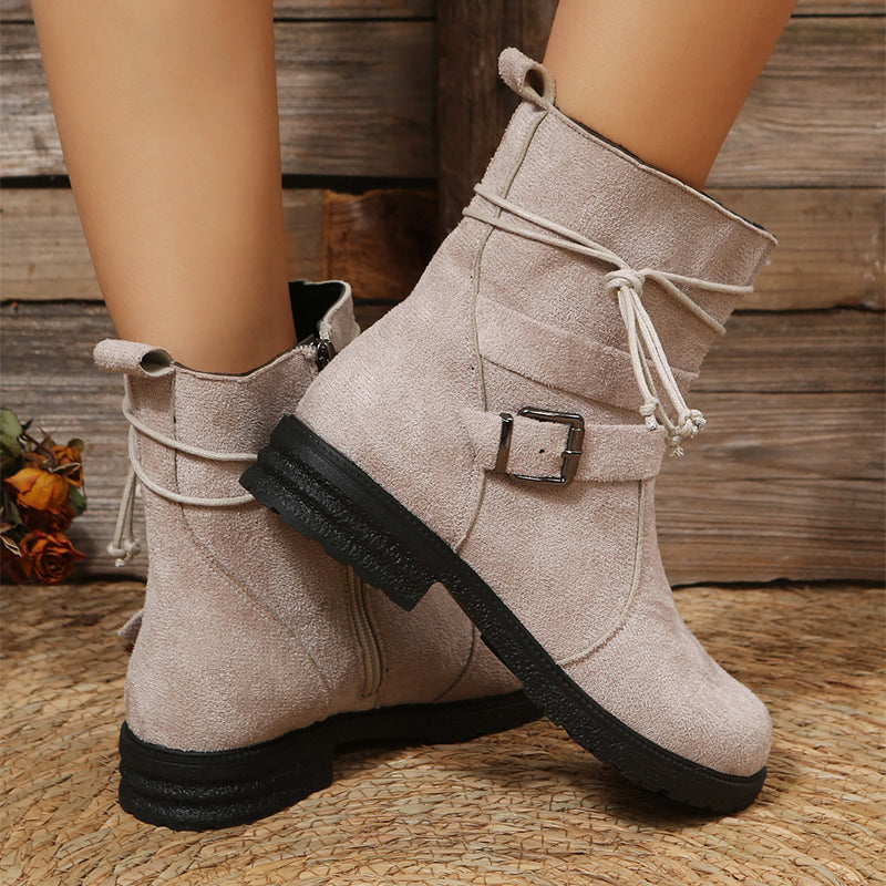 Retro Buckle Round Toe Boots