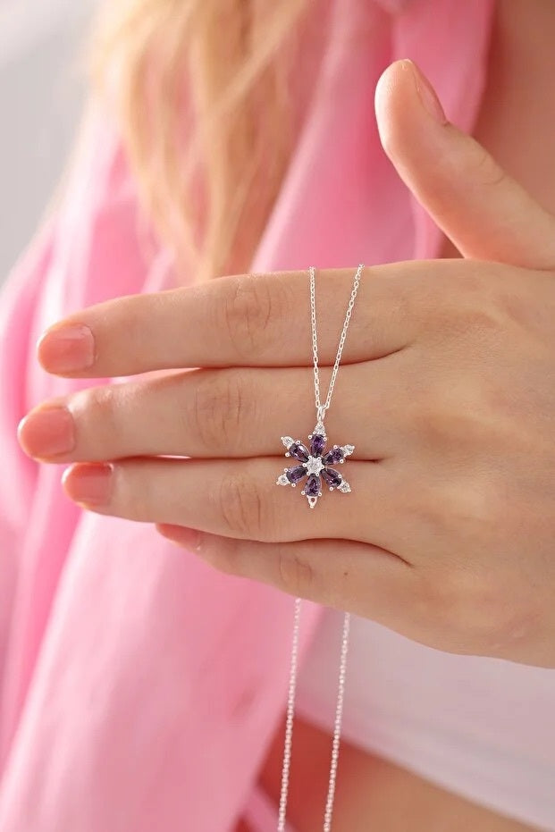 Lotus Amethyst Silver Necklace