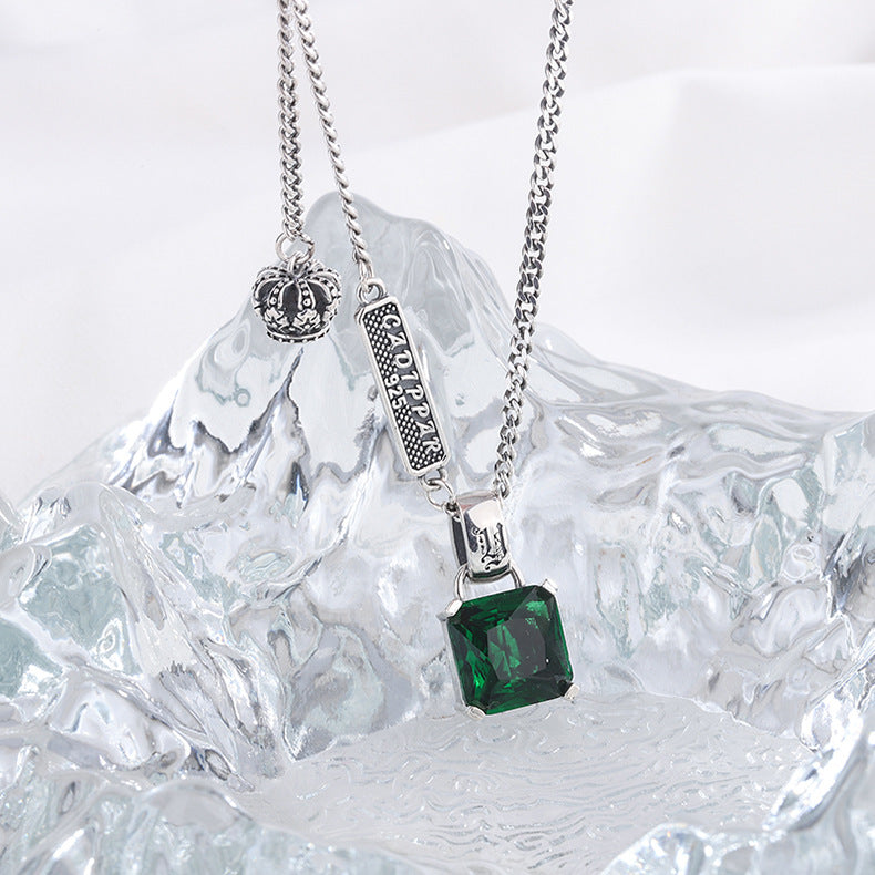 Retro Silver Emerald Necklace
