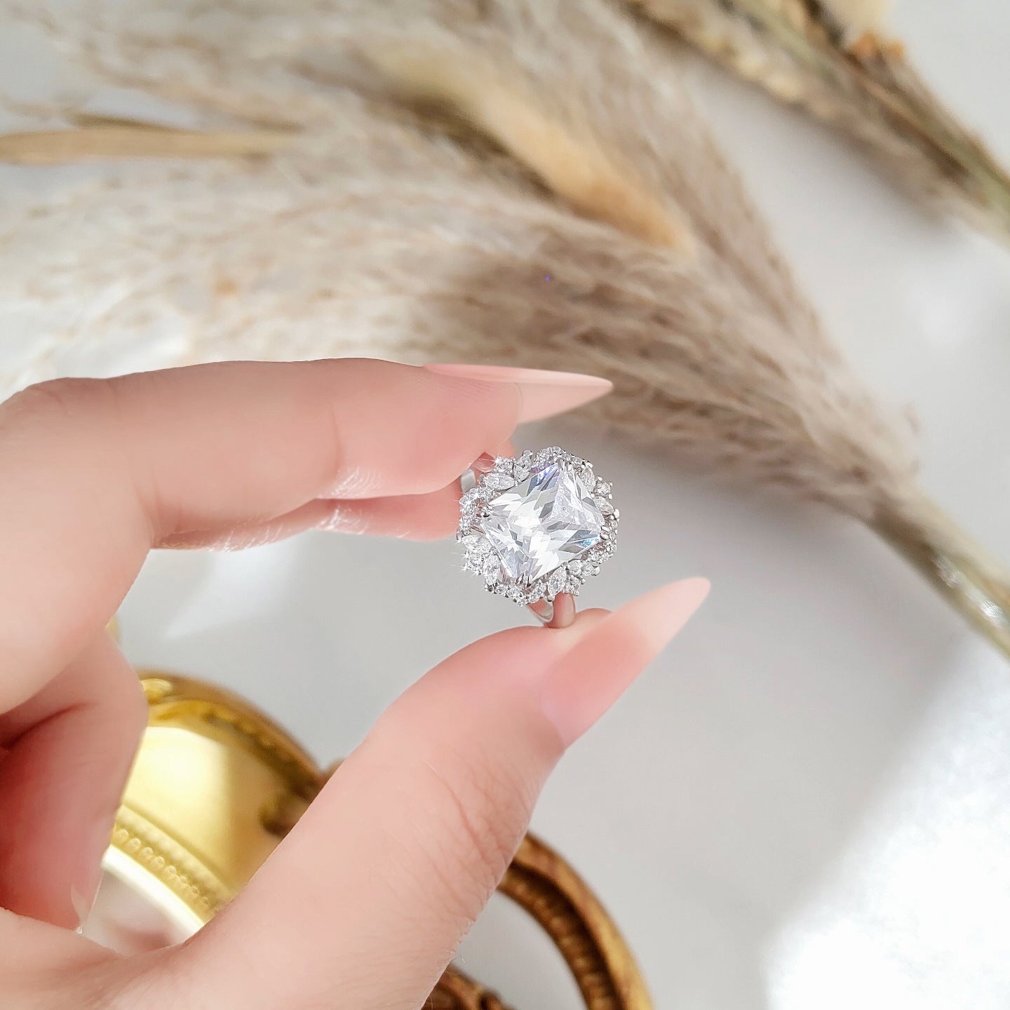 S925 Silver Square Zircon Ring