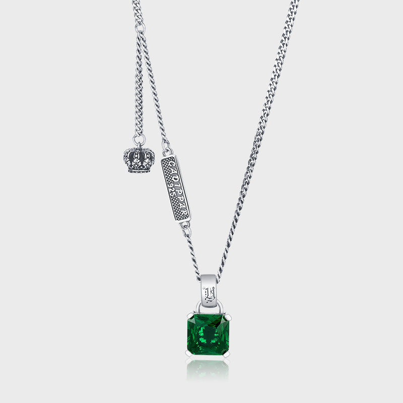 Retro Silver Emerald Necklace