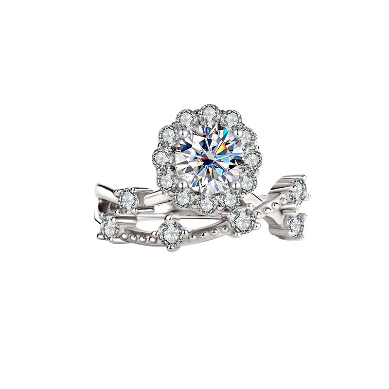 S925 Moissanite Platinum Silver Ring