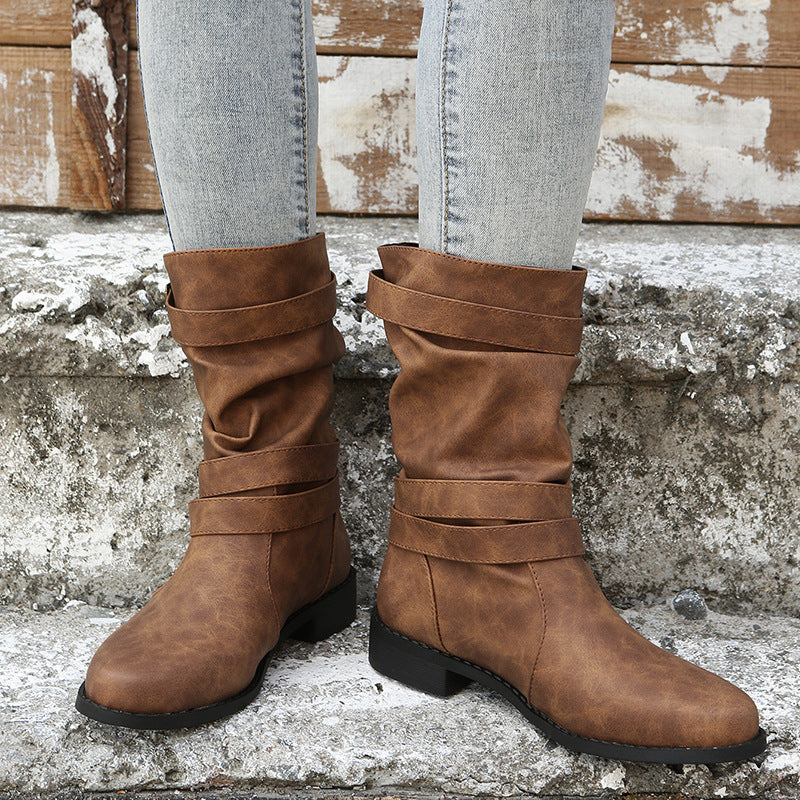 Vintage Low Heel Buckle Boots