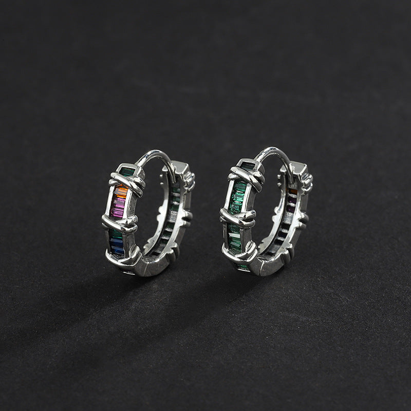 Simple S925 Silver Vintage Premium Color Diamond Earrings Female